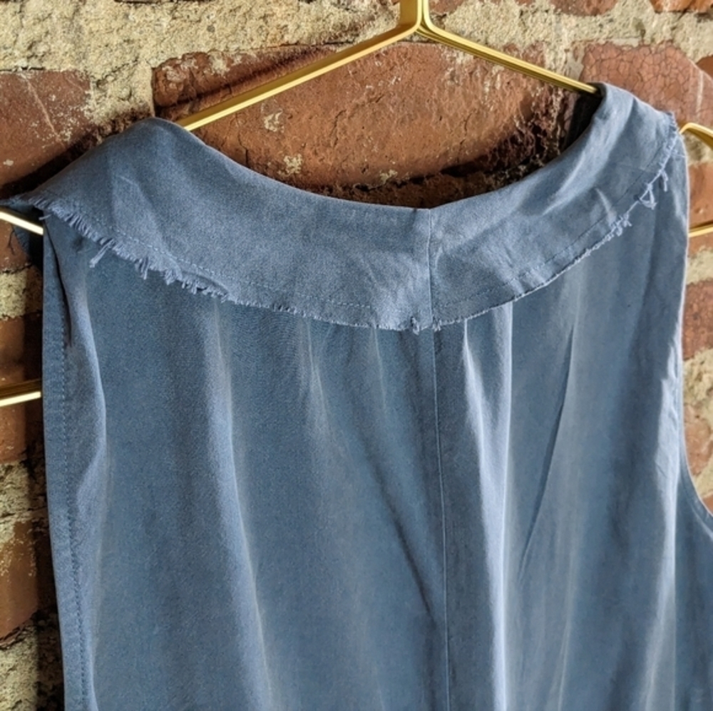 Banana Republic 100% Silk Size 14 Blue Grey Button Front Dress w/ Elastic Waist - Picture 5 of 9